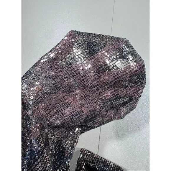 Guess Sequin Off Shoulder Bodycon Sheer Sleeve Dress - Picture 12 of 12